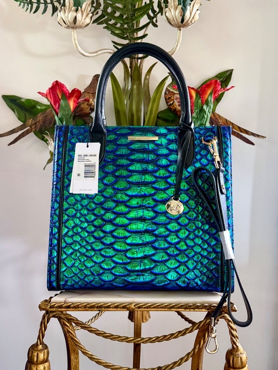 Brahmin Handbags - 💙💚 NWT Brahmin Emerald Lulia Caroline Metallic Blue Green Snake Print Bag 💚💙